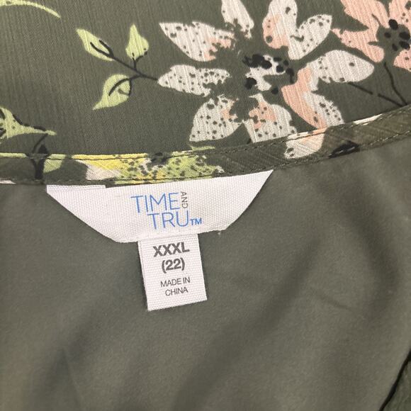 Time & True Floral Blouse 3X/22W Green V-Neck Long Sleeve Lined Plus Size Tunic - Picture 6 of 12
